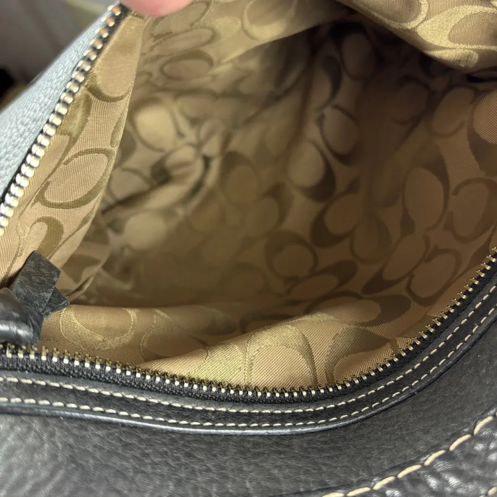 Vtg Y2K Coach‎ Hampton Pebble Leather Tote Black Leather 5749 Brogue Tassel